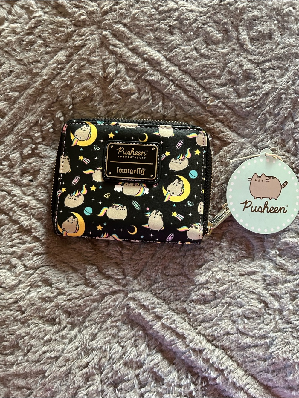 Loungefly Black Pusheen Space Cat Kids Zip Wallet with Pastel Accents